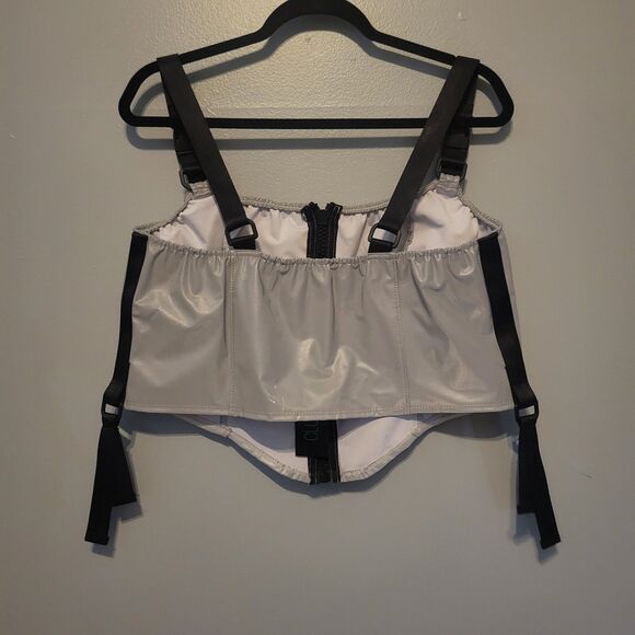 NWTs Club Exx Silver Metallic Harness Zip Up Tank Top Women's 1X Dolls Kill - Picture 6 of 15